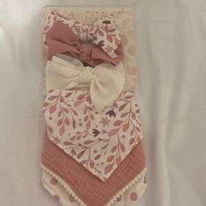 Pink and Cream Kids Hair and bib Accessories Set